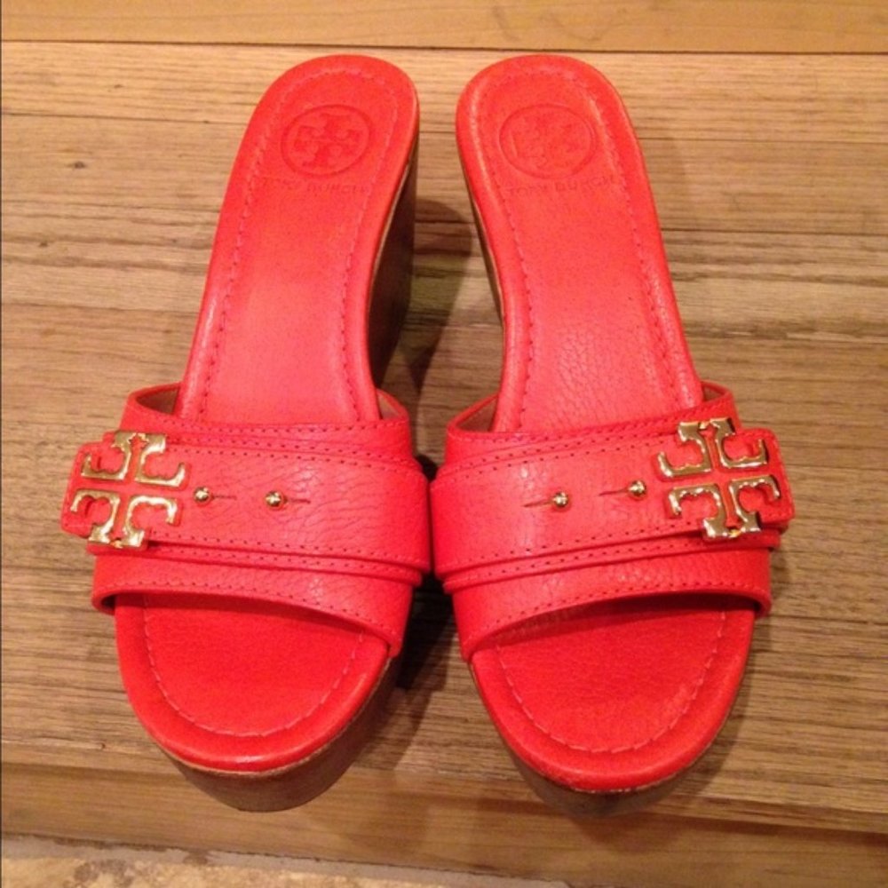 Tory Burch Elina Wedge Logo Slides Sandals